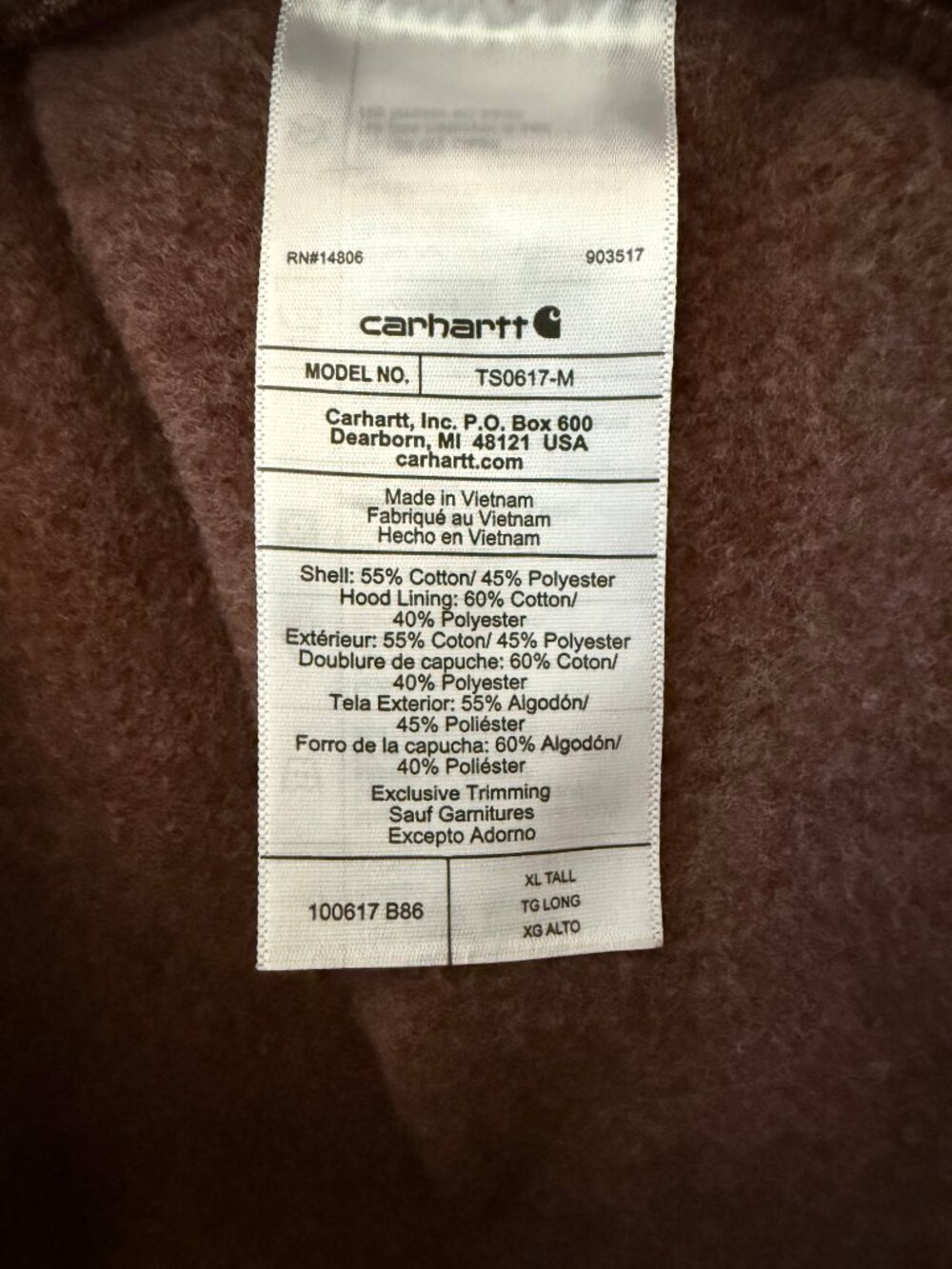 Carhartt Rain Defender Loose Fit 1/4-Zip Hoodie Brown XL Tall XLT Workwear - Picture 8 of 8